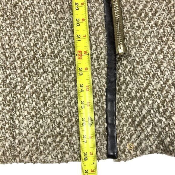 Calvin Klein Tweed Wool Pea Coat Brown Faux Leather Trim Classic Dressy Business - Picture 10 of 15